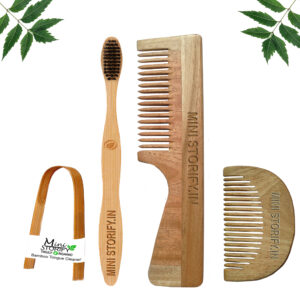1 Neem Beard & 1 Handle Comb 1 Adult bamboo toothbrush1 Bamboo tongue cleaner