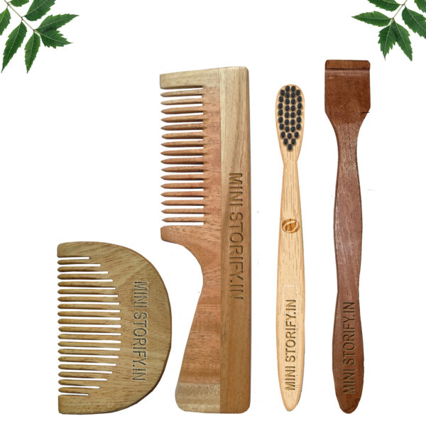 1.Neem.Beard.&.1.Handle.Comb.1.Kids.bamboo.toothbrush1.Neem.tongue.Cleaner