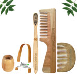 1 Neem Beard & 1 Handle Comb 1 Kids bamboo toothbrush1 Bamboo tongue cleaner1 Bamboo brush stand