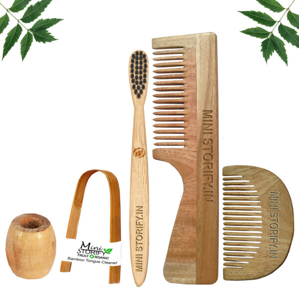 1.Neem.Beard.&.1.Handle.Comb.1.Kids.bamboo.toothbrush1.Bamboo.tongue.cleaner1.Bamboo.brush.stand