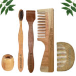 1 Neem Beard & 1 Handle Comb 1 Neem adult toothbrush1 Neem tongue Cleaner1 Bamboo brush stand