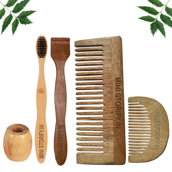 1.Neem.Beard.&.1.Shampu.Comb.1.Adult.bamboo.toothbrush1.Neem.tongue.Cleaner1.Bamboo.brush.stand
