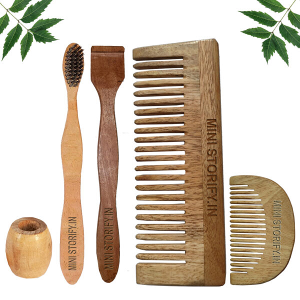 1.Neem.Beard.&.1.Shampu.Comb.1.Neem.adult.toothbrush1.Neem.tongue.Cleaner1.Bamboo.brush.stand