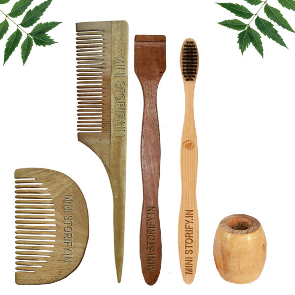 1.Neem.Beard.&.1.Tail.Comb.1.Adult.bamboo.toothbrush1.Neem.tongue.Cleaner1.Bamboo.brush.stand