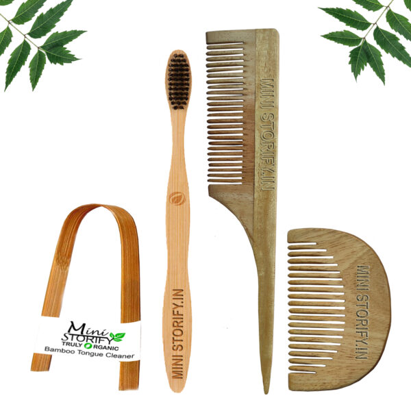 1.Neem.Beard.&.1.Tail.Comb.1.Adult.bamboo.toothbrush1.Bamboo.tongue.cleaner