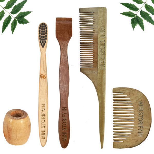 1.Neem.Beard.&.1.Tail.Comb.1.Kids.bamboo.toothbrush1.Neem.tongue.Cleaner1.Bamboo.brush.stand