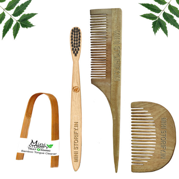 1.Neem.Beard.&.1.Tail.Comb.1.Kids.bamboo.toothbrush1.Bamboo.tongue.cleaner