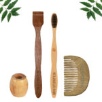 1 Neem Beard Comb 1 Adult bamboo toothbrush1 Neem tongue Cleaner1 Bamboo brush stand