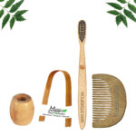 1 Neem Beard Comb 1 Kids bamboo toothbrush1 Bamboo tongue cleaner1 Bamboo brush stand