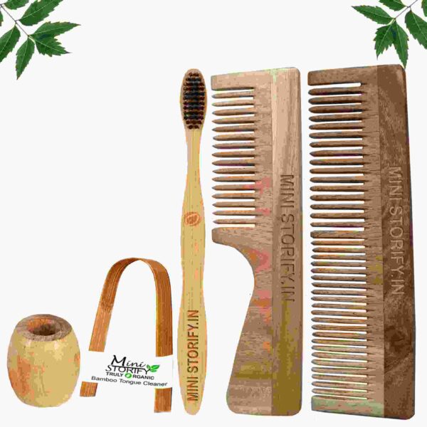 1.Neem.Dressing.&.1.Handle.Comb.1.Adult.bamboo.toothbrush1.Bamboo.tongue.cleaner1.Bamboo.brush.stand