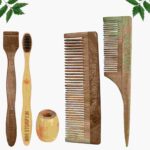 1 Neem Dressing & 1 Tail Comb 1 Adult bamboo toothbrush1 Neem tongue Cleaner1 Bamboo brush stand
