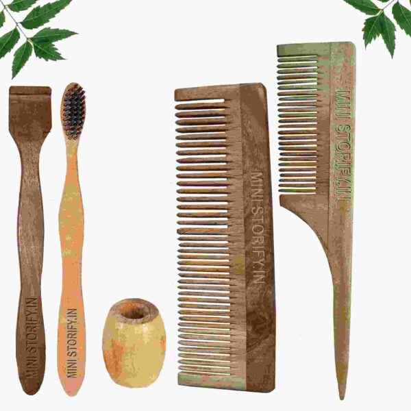 1.Neem.Dressing.&.1.Tail.Comb.1.Neem.adult.toothbrush1.Neem.tongue.Cleaner1.Bamboo.brush.stand