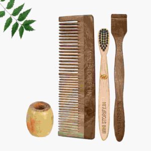 1 Neem Dressing Comb 1 Kids bamboo toothbrush1 Neem tongue Cleaner1 Bamboo brush stand