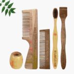 1 Neem Handle & 1 Pocket Comb 1 Adult bamboo toothbrush1 Neem tongue Cleaner1 Bamboo brush stand