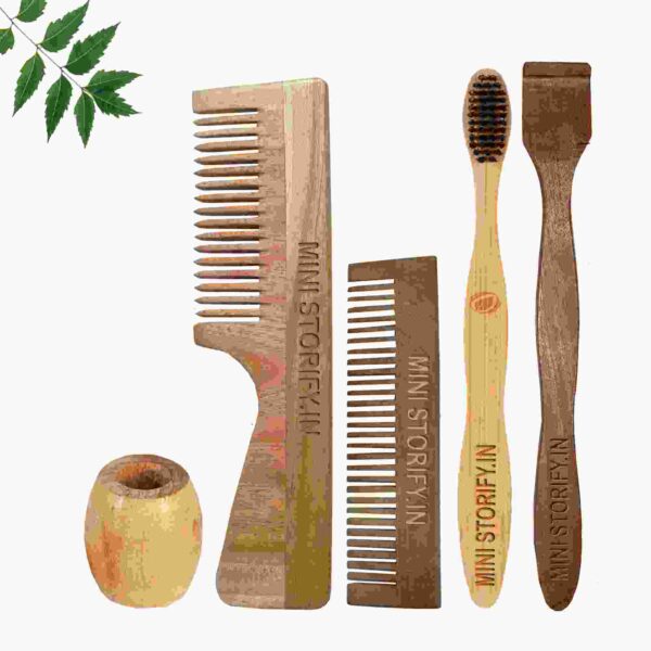 1.Neem.Handle.&.1.Pocket.Comb.1.Adult.bamboo.toothbrush1.Neem.tongue.Cleaner1.Bamboo.brush.stand