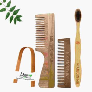 1 Neem Handle & 1 Pocket Comb 1 Adult bamboo toothbrush1 Bamboo tongue cleaner