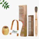 1 Neem Handle & 1 Pocket Comb 1 Kids bamboo toothbrush1 Bamboo tongue cleaner1 Bamboo brush stand