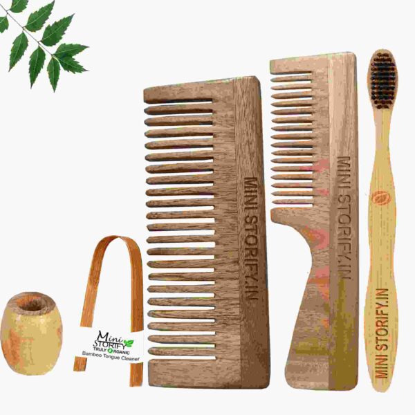 1.Neem.Handle.&.1.Shampu.Comb.1.Adult.bamboo toothbrush1.Bamboo.tongue.cleaner1.Bamboo.brush.stand