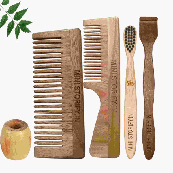 1.Neem.Handle.&.1.Shampu.Comb.1.Kids.bamboo toothbrush1.Neem.tongue.Cleaner1.Bamboo.brush.stand