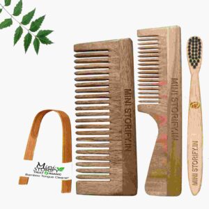 1 Neem Handle & 1 Shampu Comb 1 Kids bamboo toothbrush1 Bamboo tongue cleaner