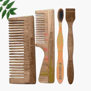 1 Neem Handle & 1 Shampu Comb 1 Neem adult toothbrush1 Neem tongue Cleaner