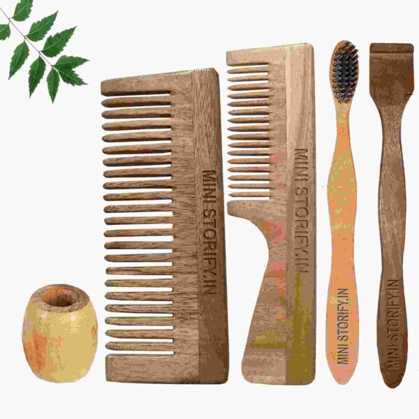 1.Neem.Handle.&.1.Shampu.Comb.1.Neem.adult toothbrush1.Neem.tongue.Cleaner1.Bamboo.brush.stand