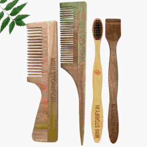 1 Neem Handle & 1 Tail Comb 1 Adult bamboo toothbrush1 Neem tongue Cleaner