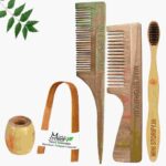 1 Neem Handle & 1 Tail Comb 1 Adult bamboo toothbrush1 Bamboo tongue cleaner1 Bamboo brush stand