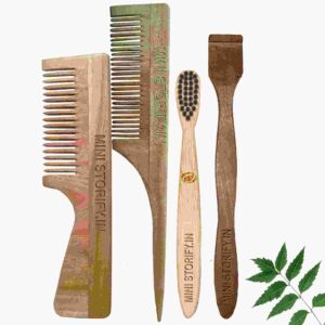 1 Neem Handle & 1 Tail Comb 1 Kids bamboo toothbrush1 Neem tongue Cleaner