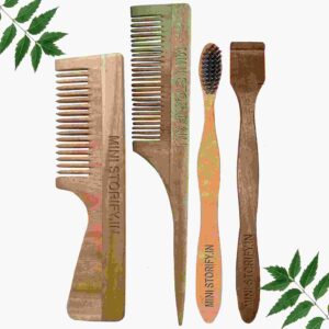 1 Neem Handle & 1 Tail Comb 1 Neem adult toothbrush1 Neem tongue Cleaner