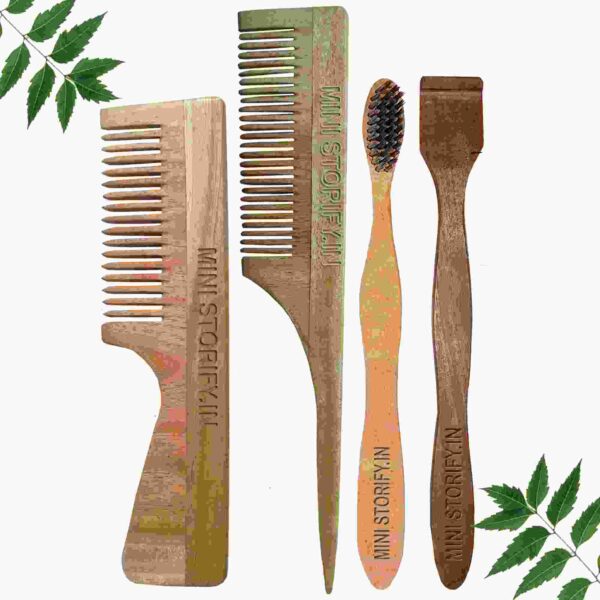 1.Neem.Handle.&.1.Tail Comb.1.Neem.adult.toothbrush1.Neem.tongue.Cleaner