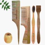 1 Neem Handle & 1 Tail Comb 1 Neem adult toothbrush1 Neem tongue Cleaner1 Bamboo brush stand