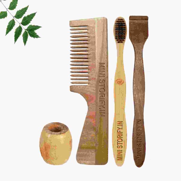 1.Neem.Handle.Comb.1.Adult.bamboo toothbrush1.Neem.tongue.Cleaner1.Bamboo.brush.stand