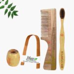 1 Neem Handle Comb 1 Adult bamboo toothbrush1 Bamboo tongue cleaner1 Bamboo brush stand