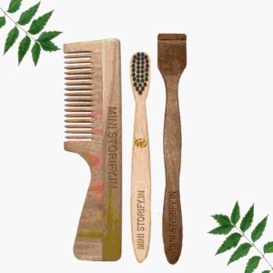 1 Neem Handle Comb 1 Kids bamboo toothbrush1 Neem tongue Cleaner