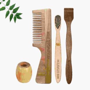 1 Neem Handle Comb 1 Kids bamboo toothbrush1 Neem tongue Cleaner1 Bamboo brush stand
