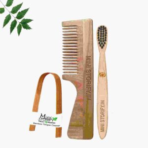 1 Neem Handle Comb 1 Kids bamboo toothbrush1 Bamboo tongue cleaner