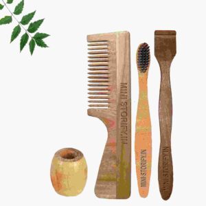 1 Neem Handle Comb 1 Neem kids toothbrush1 Neem tongue Cleaner1 Bamboo brush stand