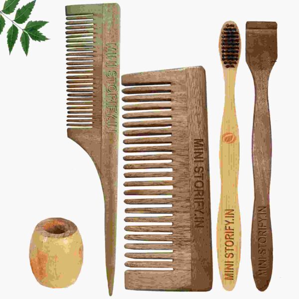 1.Neem.Shampu.&.1.Tail.Comb.1.Adult.bamboo.toothbrush 1.Neem.tongue.Cleaner1.Bamboo.brush.stand