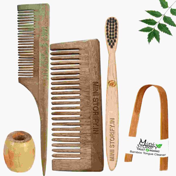 1.Neem.Shampu.&.1.Tail.Comb.1.Kids.bamboo toothbrush.1.Bamboo.tongue.cleaner1.Bamboo.brush.stand