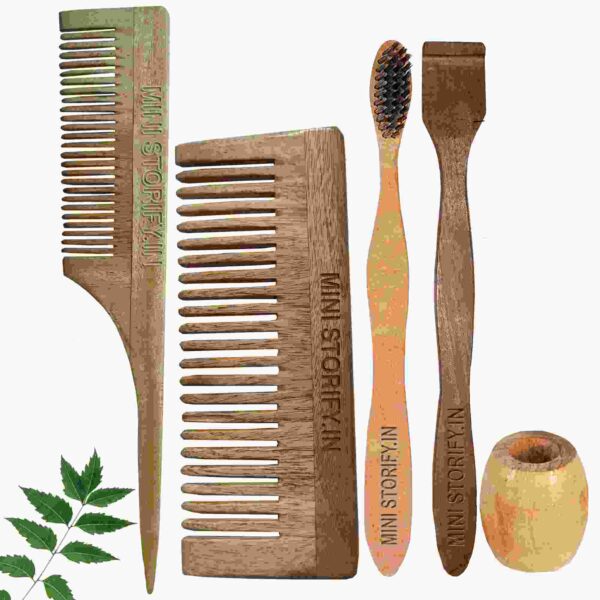 1.Neem.Shampu.&.1.Tail.Comb.1.Neem.adult.toothbrush 1.Neem.tongue.Cleaner1.Bamboo.brush.stand