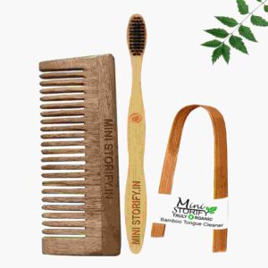 1 Neem Shampu Comb 1 Adult bamboo toothbrush1 Bamboo tongue cleaner