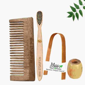1 Neem Shampu Comb 1 Kids bamboo toothbrush1 Bamboo tongue cleaner1 Bamboo brush stand