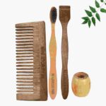 1 Neem Shampu Comb 1 Neem adult toothbrush1 Neem tongue Cleaner1 Bamboo brush stand