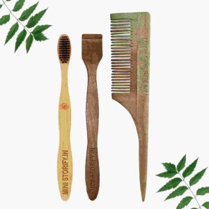 1 Neem Tail Comb 1 Adult bamboo toothbrush1 Neem tongue Cleaner