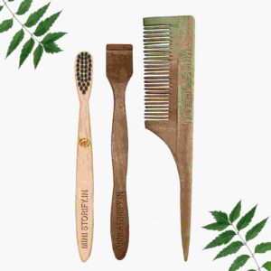 1 Neem Tail Comb 1 Kids bamboo toothbrush1 Neem tongue Cleaner